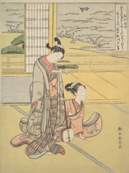 A Young Man and Woman with a Shamisen, Monk Saigyo