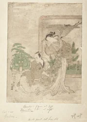 Actor and Courtesan Parodying the Armor-Pulling Scene from the Story of the Soga Brothers