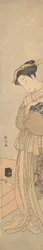 An Oiran Holding a Black Dog