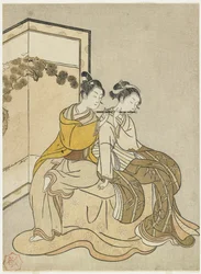 Calendar Print for Meiwa 2 and a Mitate of Emperor Xuanzong and Yang Guifei, 1765