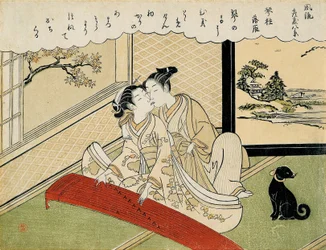Geese descending on the koto bridges (Kotoji rakugan), from the set 