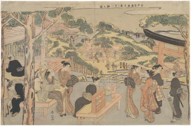 Osen of the Kagiya Teahouse at Kasamori Shrine with a View of Nippori in Yanaka