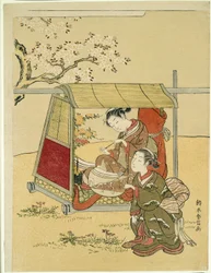 Resting in a Palanquin Beneath Cherry Blossoms