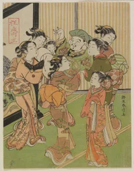 Seven Women Tossing Daikoku in the Air at New Year