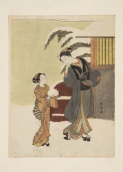 Young Woman Admiring a Snow Rabbit