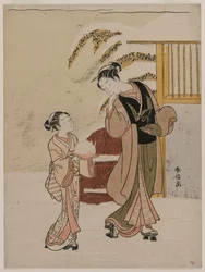 Young Woman Admiring a Snow Rabbit