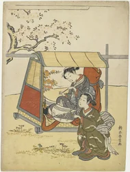Young Woman Viewing Cherry Blossoms as a Mitate of Lady Nakanokimi