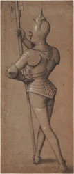 Knight in Armor, Holding a Halberd