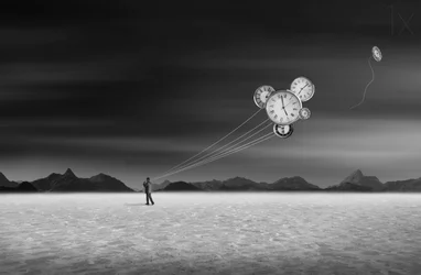 Man and Flying Clocks