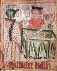 Interior of a shop, from the National Law Codes of Magnus Eriksson