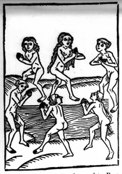 The legend of Saint Brendan (Brandan), hero and Irish saint of the 6th century. Condemned sinners. Engraving of 
