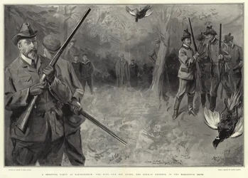 A Shooting Party at Sandringham, the King and His Guests, the German Emperor, in the Horseshoe Drive