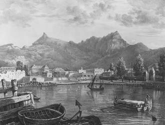 Port Louis, Mauritius, from the Eastern side of the harbour, c.1830