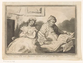 Old Man Leafing Through a Print Album, Next to Him His Young Wife
