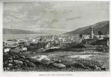 General View of Tiberiade (Israel) (engraving by Taylor, to illustrate the story of Syria Today by M. Lortet)