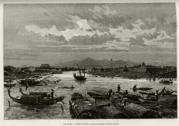 View of Hue (Vietnam), with description of navigation on the Song Huong River and Thien Mu Pagoda