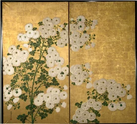 Screen panels decorated with flowers
