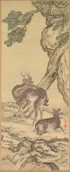 Symbols of Longevity: Deer under Peach and Pine (left), Pair of hanging scrolls