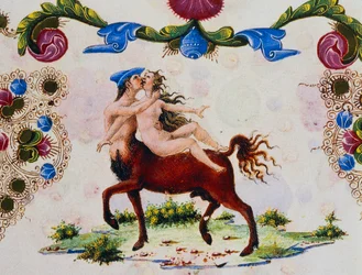 Centaur and Female Figure, Volume II f 287, v, Bible of Borso d