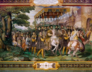 Francis I welcoming Charles V and Cardinal Alessio Farnese in Paris