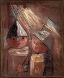 Two Children with a Little Flag