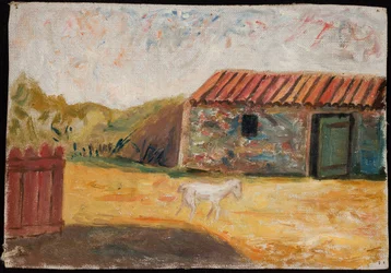 Rural Farmstead with a White Foal
