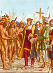 Columbus Embarking at San Salvador Distributing Beads to the Natives
