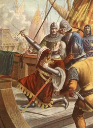 Italian Admiral Luciano Doria Killed in 1379 During War Between Genoa and Venice, Illustration