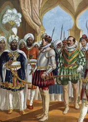 Portuguese Navigator Pedro Alvares Cabral Negotiating with the Zamorin in Calicut