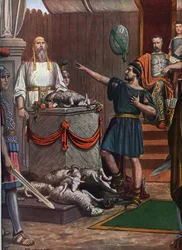Roman Antiquity, Third Samnite War: Samnite ceremony and sacrifice in tribute to the deities before the Battle of Aquilonia in 293 BC (Illustration by Tancredi Scarpelli)