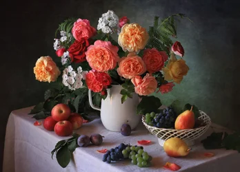 Garden Roses and Fruit