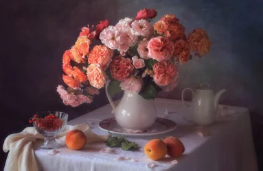 Peaches and Garden Roses