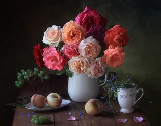Vintage Roses and Fruit
