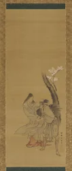 A Woman and a Wood Gatherer Under a Cherry Tree