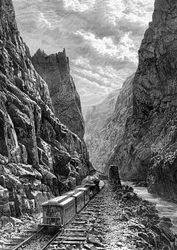A train passing through the Rocky Mountains, USA