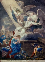 Coloured Engraving of Glory for George Washington Lifted to Heaven by Time and Immortality, Engraved in Philadelphia
