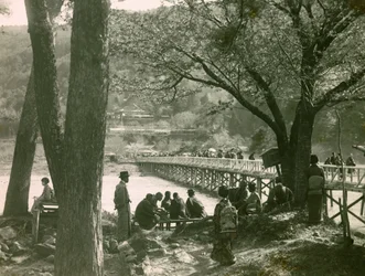 View of Togetsukyo Bridge Over the Katsura River in Arashiyama, circa 1900 - 1915