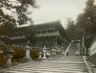 View of the Buddhist Temple on Stilts in Nara, circa 1900 - 1915