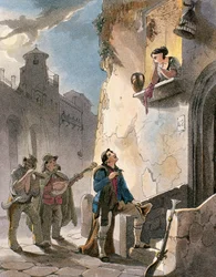 Serenade, illustration from Costumes and popular scenes of Naples by Achille Vianelli, c.1830