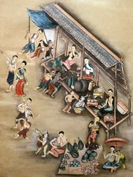 Folk Painting Depicting a Market Scene