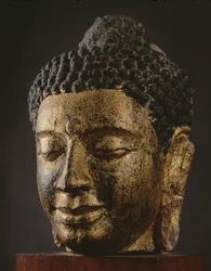 Giant Buddha Head with Closed Eyes, Srivijaya Style