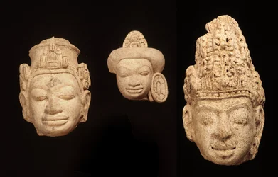 Heads, from Chedi Chula Pathom, Davaravati Period