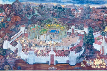 Mural Depicting Scenes from the Ramayana at Wat Phra Kaeo, the Royal Grand Palace, Bangkok, Thailand