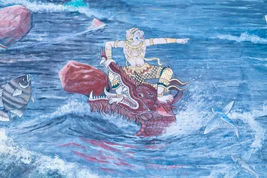 Mural Depicting Scenes from the Ramayana at Wat Phra Kaeo, the Royal Grand Palace, Bangkok, Thailand