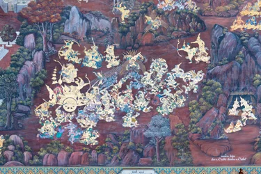 Mural Depicting Scenes from the Ramayana at Wat Phra Kaeo, the Royal Grand Palace, Bangkok, Thailand