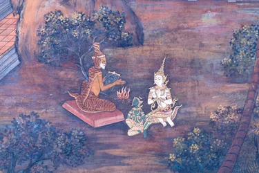 Mural Depicting Scenes from the Ramayana at Wat Phra Kaeo, the Royal Grand Palace, Bangkok, Thailand