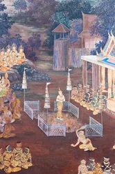 Mural Depicting Scenes from the Ramayana at Wat Phra Kaeo, the Royal Grand Palace, Bangkok, Thailand