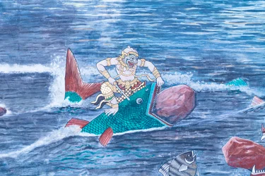Mural Depicting Scenes from the Ramayana at Wat Phra Kaeo, the Royal Grand Palace, Bangkok, Thailand