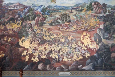 Murals Depicting Scenes from the Ramakian at Wat Phra Kaeo, the Royal Grand Palace, Bangkok, Thailand