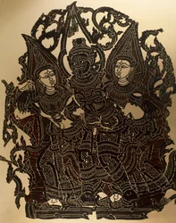 Scene from Nang Yai Shadow Puppet Theatre Representing Dasakantha and His Wives